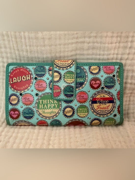 Fossil Handbags - Fossil Turquoise Multicolor Bottle Cap Print Wallet Collectors Item